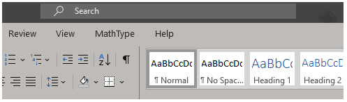 Word ribbon with MathType tab added
